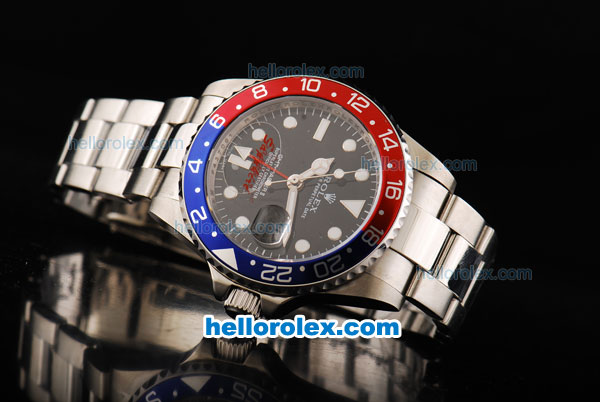 Rolex GMT-Master Automatic Movement Full Steel Case/Strap with Black Dial and Two Tone Bezel - Click Image to Close